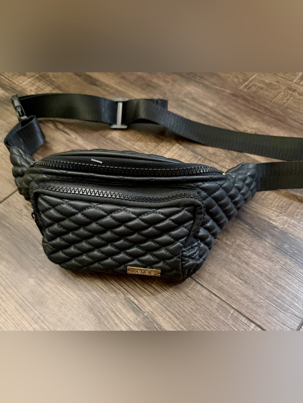 Kensie Quilted Black Belt Bag with Gold Plate NWOT